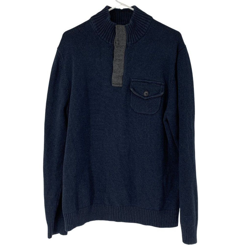 Mens Cambridge Dry Goods Sweater Henley Pullover Jumper Top XL Navy Cotton 3626